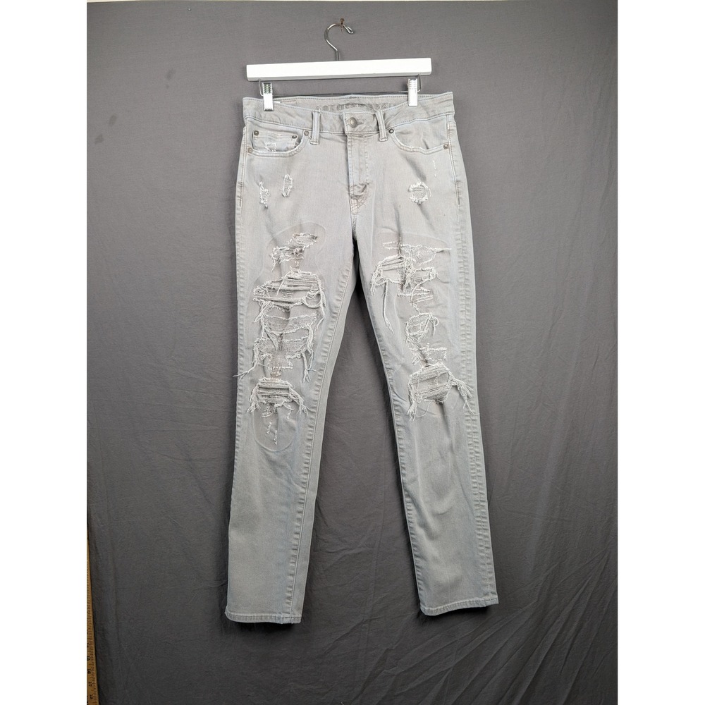 American Eagle Airflex+ Slim Distressed Gray Jeans 31x32‎ Heavy Ripped Stretch